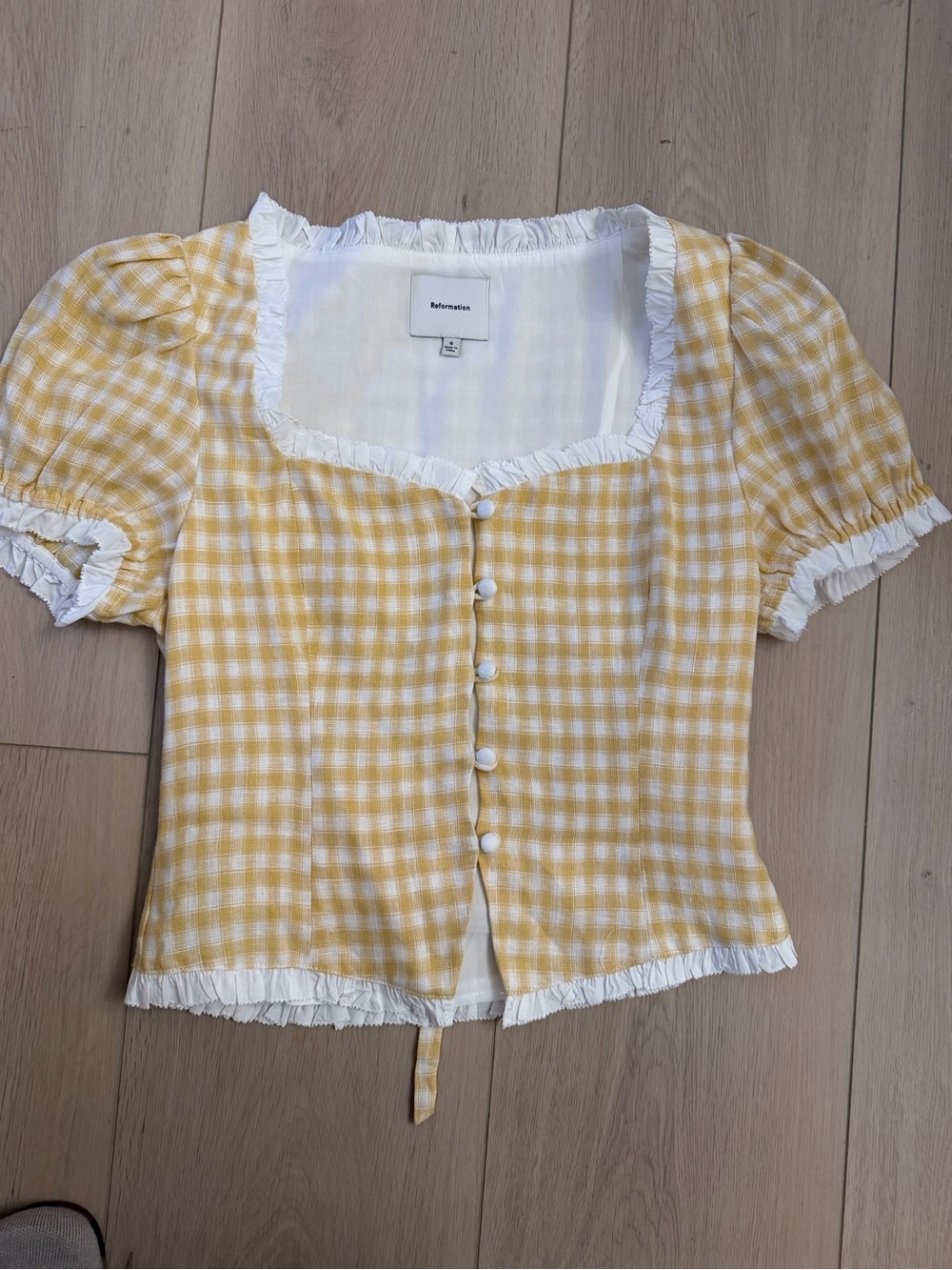 Reformation Rosemary Linen Top - yellow gingham (new without tags, never worn)